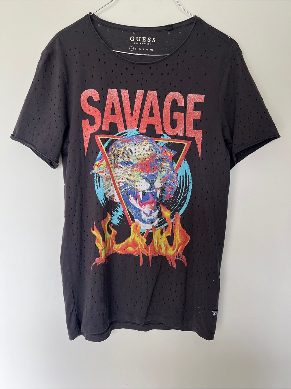 GUESS Black Short-Sleeve 'Savage' Graphic Tee with Multicolor Leopard